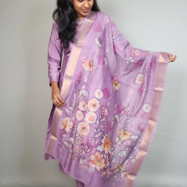 Lilac Vatican Silk Suit with Digital Floral Organza Dupatta