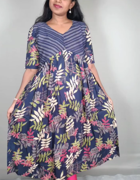 Alia Cut Floral & Striped Cotton Maxi Dress
