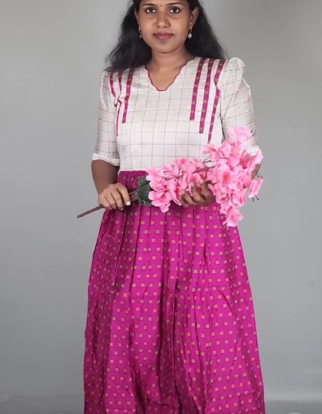 Silk Cotton Maxi Dress with Magenta Skirt