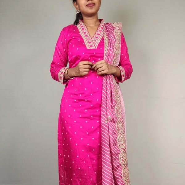 Pink Roman Silk Suit with Printed Dupatta