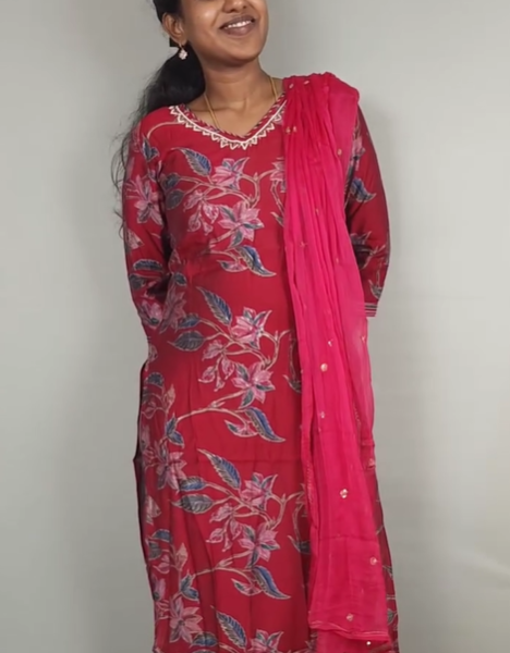 Floral Brasso Muslin Silk Kurta Set with Sequin Dupatta