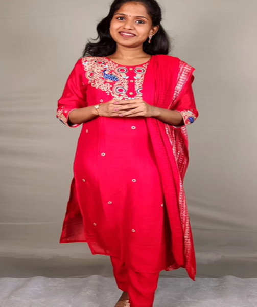 Red Raw Silk Kurta Set with Banarasi Dupatta