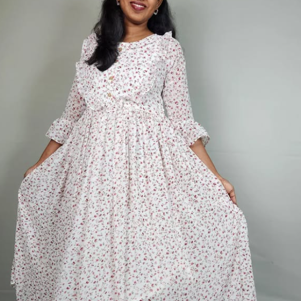 White Floral Georgette Maxi Dress